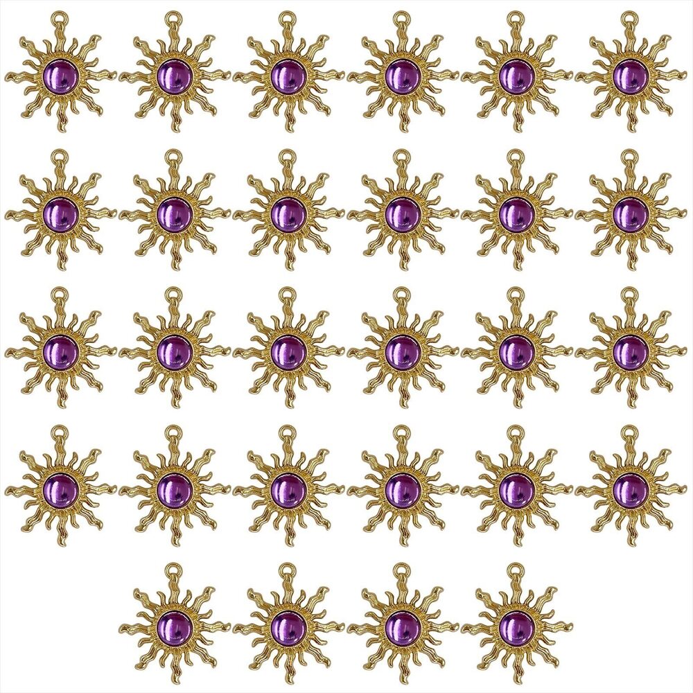 5544 28Pcs Sun Charms Baroque Gothic Purple Crystal Gold Plated Resin